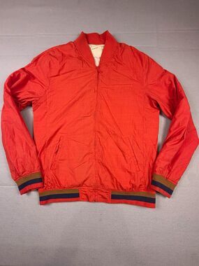 Vintage life/after/denim Men's Orange Bomber Jacket Full Zip Stand-Up Collar M